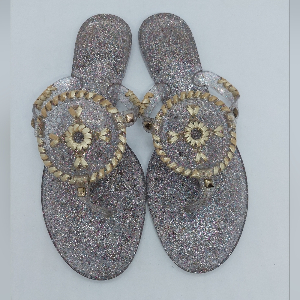 Jack Rogers Gold Flip Flop Sandals Metallic Jelly Sparkles Flat Slip On 8